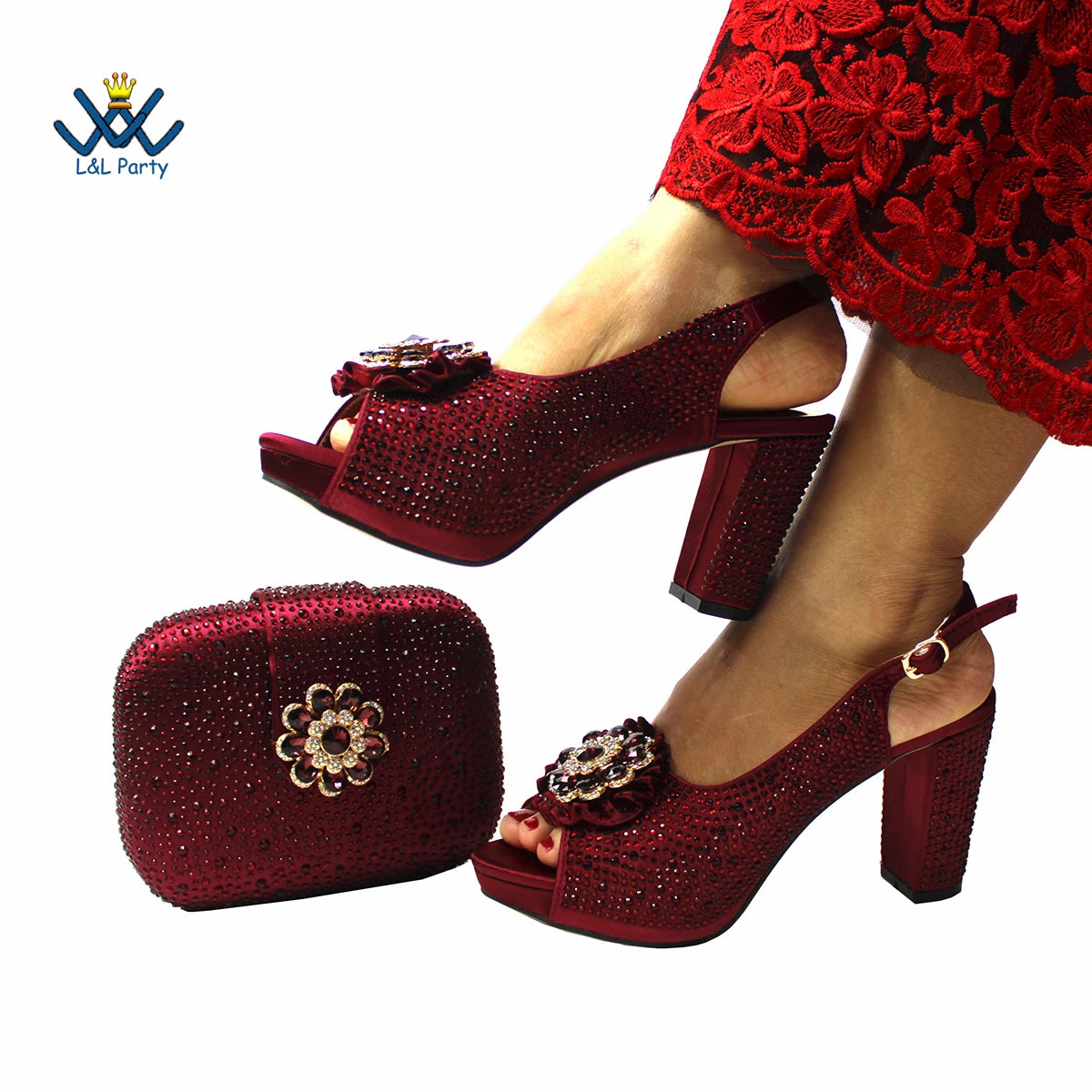 New Design Peep Toe African Spring Autumn Lady Shoes and Bag Set in Gold Color Women Sandal in Wedding