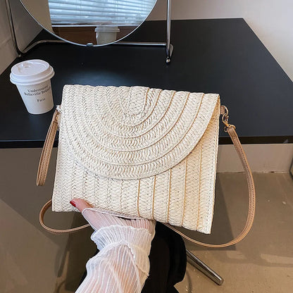 Pochette di paglia da spiaggia estiva borsa a tracolla con ciondolo a sfera carina per le donne borse a tracolla da viaggio borsa da donna borse Casual borsa di vimini