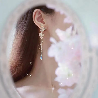 Orecchini a farfalla eleganti coreani per le donne Squisito cristallo zircone lungo nappa fiore orecchini pendenti gioielli temperamento per ragazze