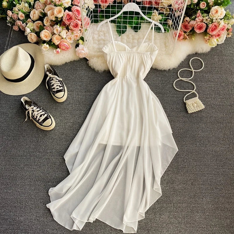 Ins Fashion Slim abito da donna asimmetrico a vita alta 2021 nuova estate elegante bianco nero abito da festa abiti da donna