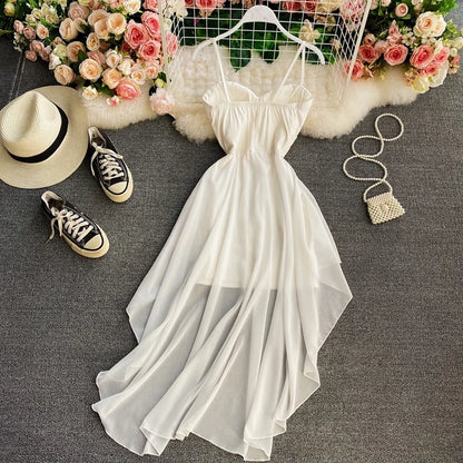 Ins Fashion Slim abito da donna asimmetrico a vita alta 2021 nuova estate elegante bianco nero abito da festa abiti da donna