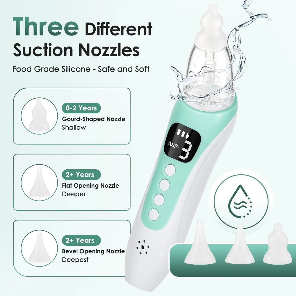 Aspiratore Nasale Elettrico per Neonati, Ricaricabile, 3 Livelli di Aspirazione, 10 Canzoni Rilassanti, Punte in Silicone