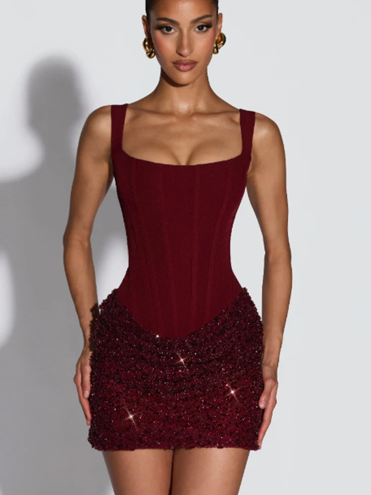 Abito lungo da donna sexy di lusso da festa elegante collo alto senza maniche slim fit abito lungo 2026 nuovo abito da cerimonia nuziale Shinny Chic Lady