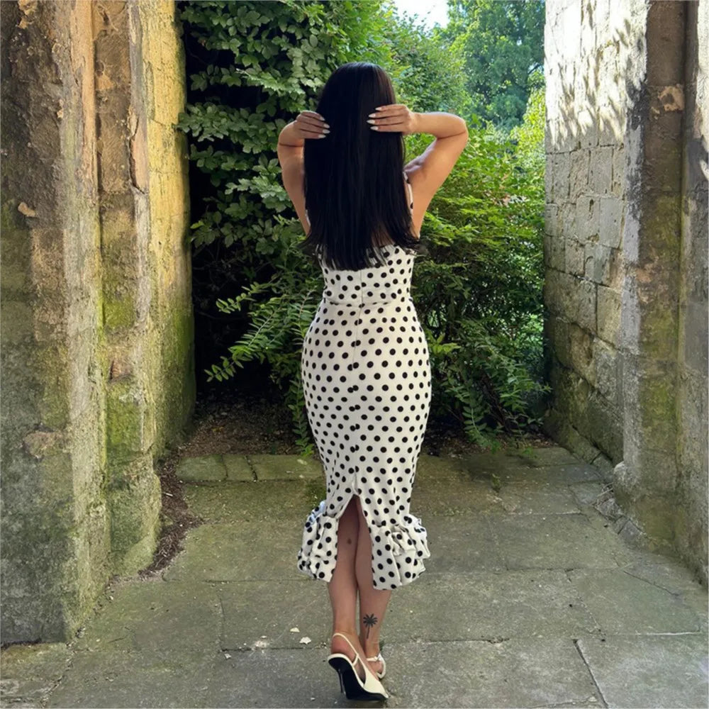 Abito con bretelle a pois Abito estivo da donna nuovo stile senza vita senza maniche Avvolgente sul petto Abito avvolgente a pieghe slim fit Ropa Mujer