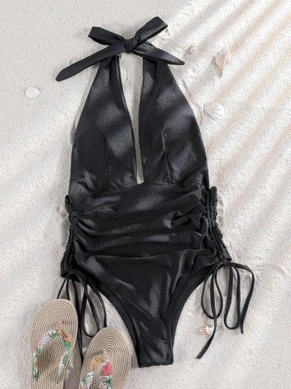 ZRTAK 2026 Tiefer V-Ausschnitt Einteiliger Badeanzug Damen Neckholder Bademode Brasilianischer Monokini Schwimmanzug Strandmode High Cut Badeanzug