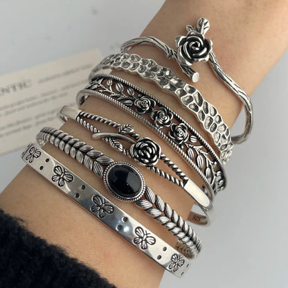 925 Sterling Silver Bracelets for Women Chain Accessories Trend Vintage Simple Rose Flower Pendant Party Jewelry Gift