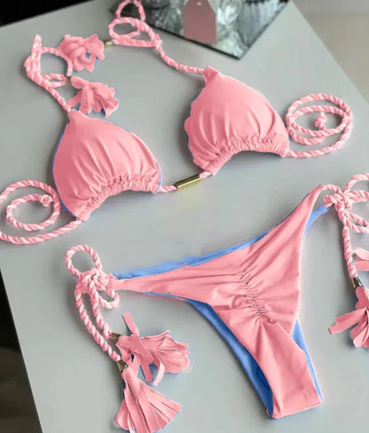 Costume da bagno donna bikini set bikini sexy con coulisse costumi da bagno leopardo due pezzi costume da bagno costume da bagno bikini con lacci biquinis