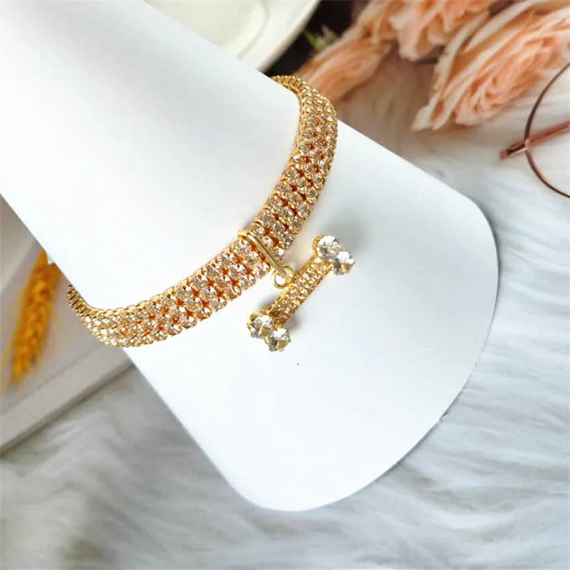 Collare di Lusso con Strass per Cani e Gatti di Piccola Taglia, Accessori per Animali Domestici