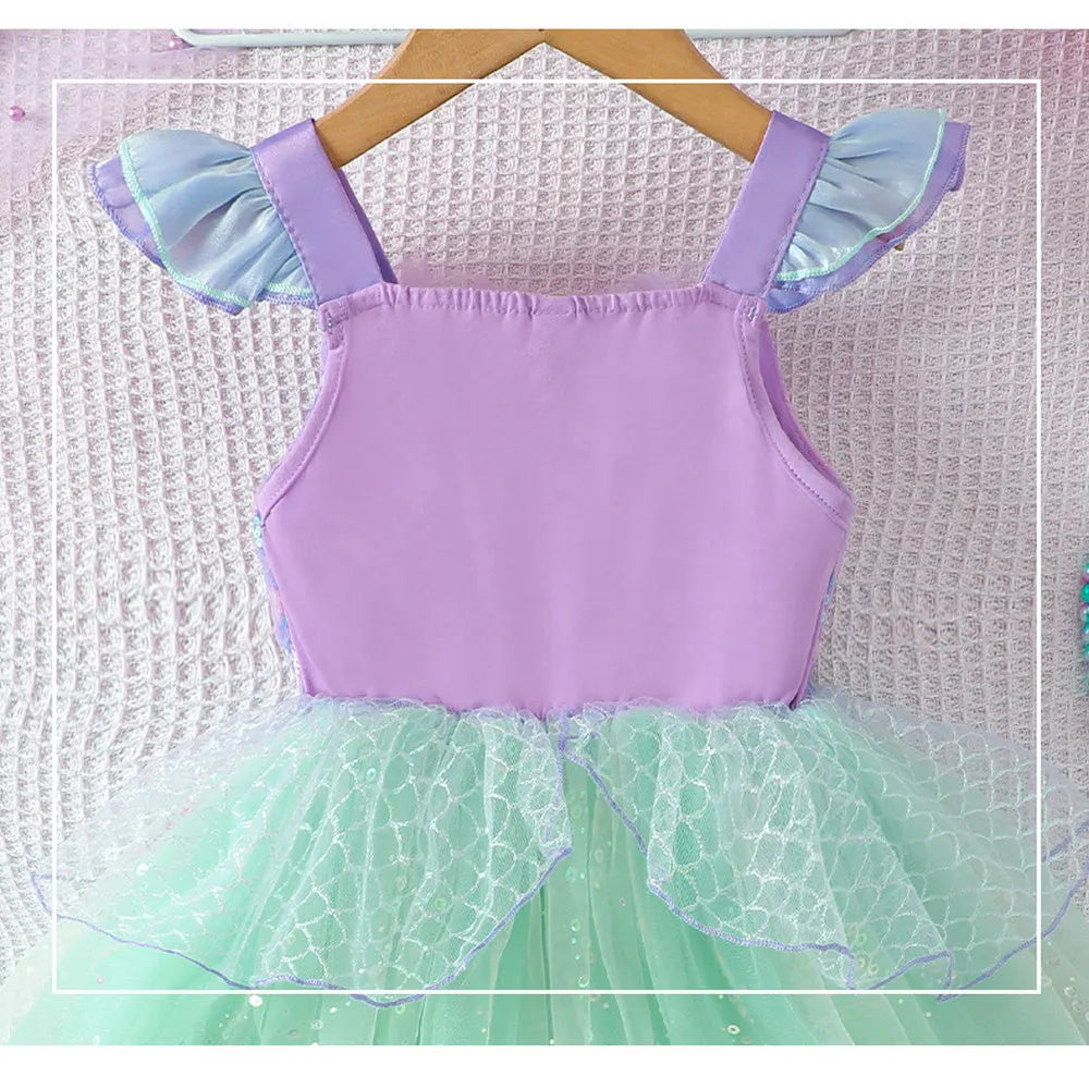 Costume da spettacolo con paillettes Abiti da principessa per ragazza Gonna a rete con fionda Abito da ragazza di compleanno Abiti da ragazza per feste a tema sirena