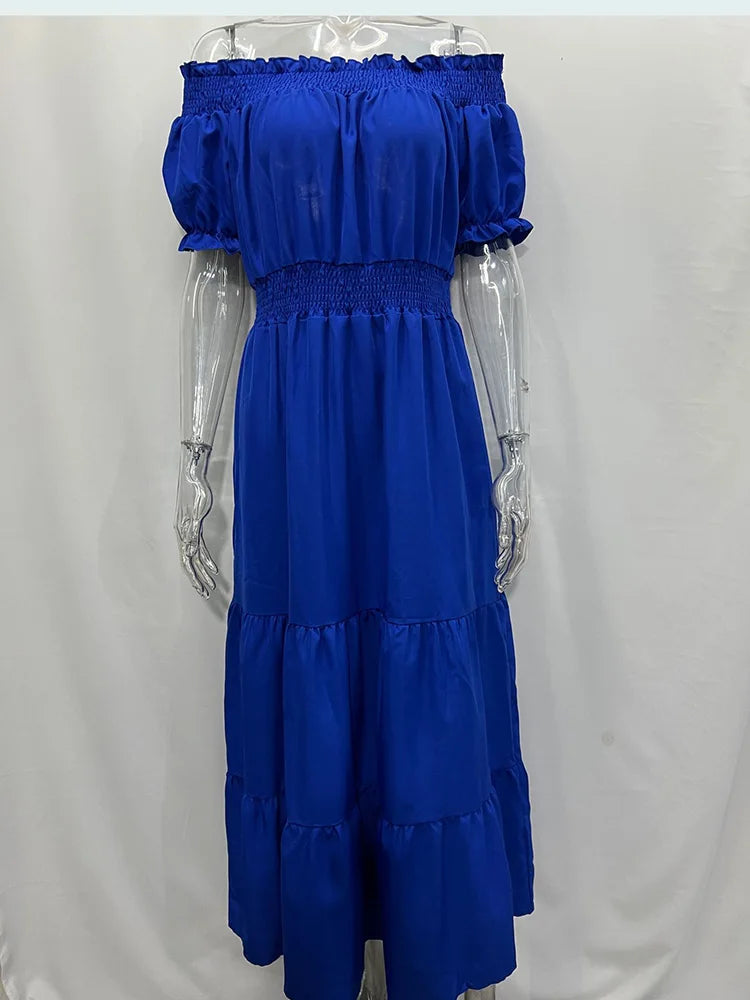 2025 Abito estivo Boho solido Moda donna Elegante abito da festa in spiaggia Casual Slash Neck Office Maxi abiti per donna Robe Femme