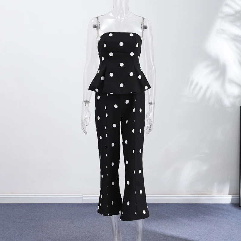 Elegante Tuta Intera da Donna a Pois Senza Maniche con Vita Stretta e Schiena Scoperta, Top a Tubino, Pagliaccetto Lungo da Donna, Moda Estiva 2026