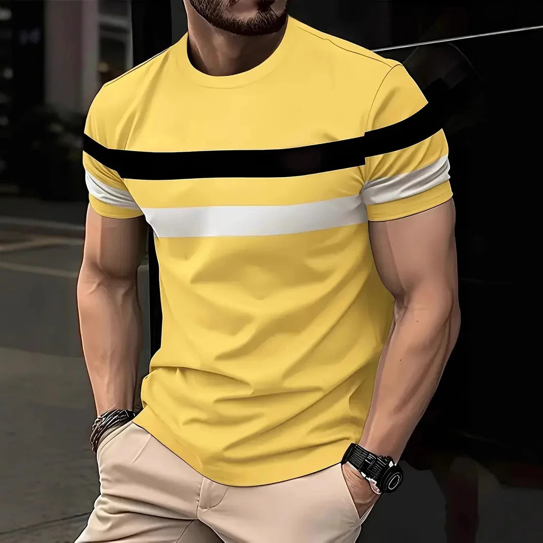 2025 T-shirt casual a righe per uomo T-shirt a maniche corte T-shirt oversize O-Collo Pullover Camicie da uomo da strada Tee Abbigliamento estivo