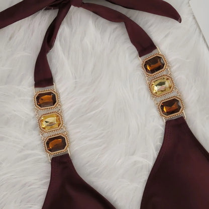 2025 Costume da bagno da donna in 2 pezzi con stringhe di strass e bikini sexy da spiaggia