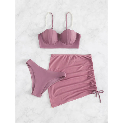 S - XL perle Bikini Push Up costume da bagno donna costumi da bagno donna Bikini a tre pezzi con reggiseno coppa bagnante costume da bagno Swim V4302