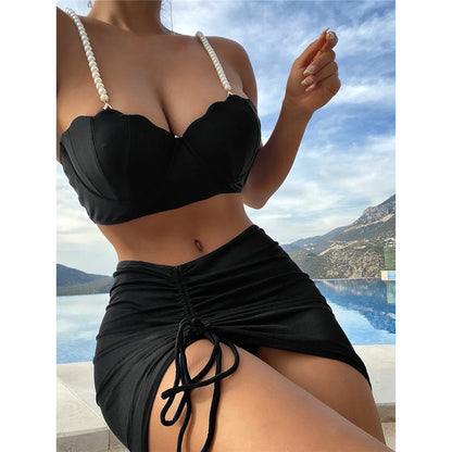 S - XL perle Bikini Push Up costume da bagno donna costumi da bagno donna Bikini a tre pezzi con reggiseno coppa bagnante costume da bagno Swim V4302