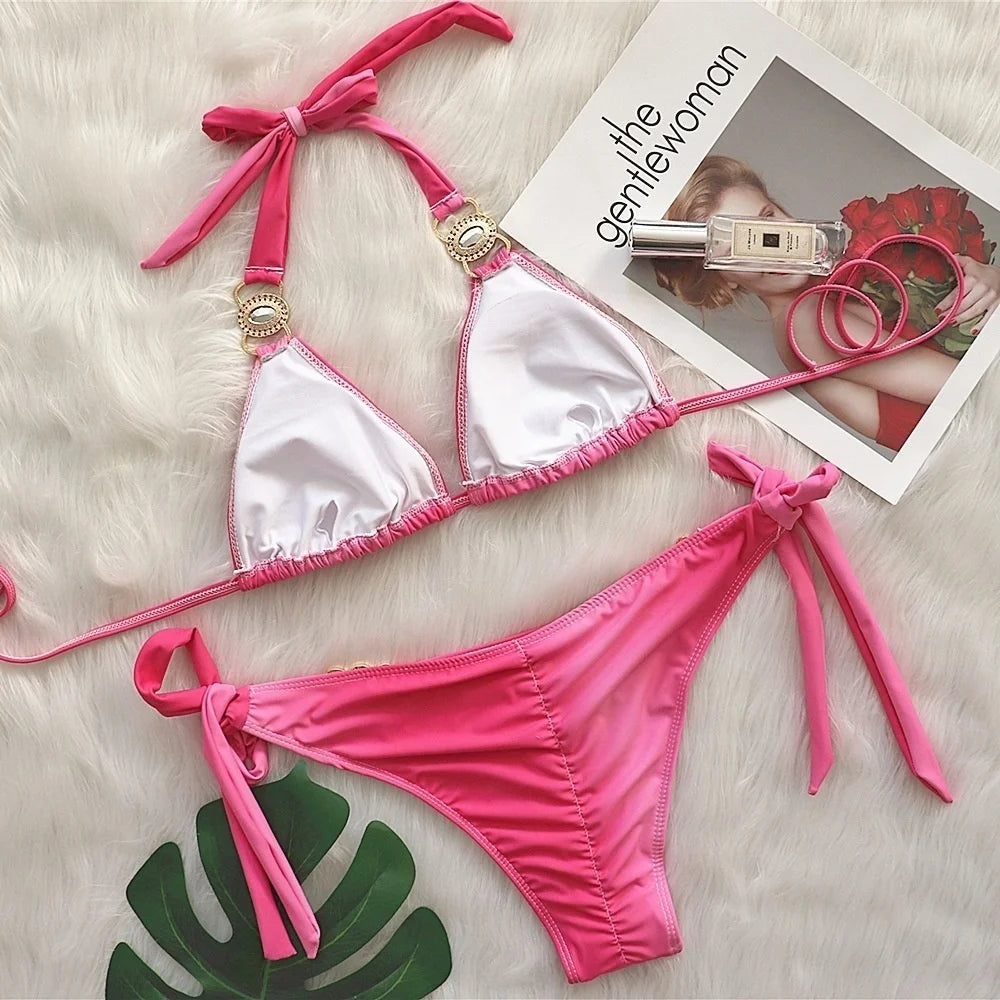 nuovo costume da bagno in due pezzi con strass 2026 cristallo di lusso perizoma Sexy perizoma Bikini Set costumi da bagno da donna costume da bagno Sexy da spiaggia