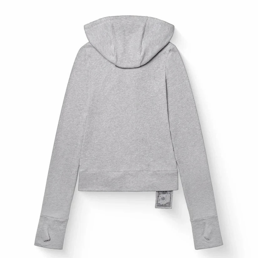 Nuova Felpa con Cappuccio Grigio Chiaro Stile Y2K per Donna, Casual Harajuku, Corta con Grande Decorazione a Cerniera, Top Gotico Sexy Aderente