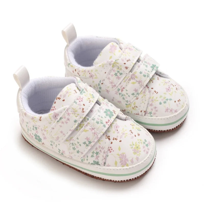 Scarpe da passeggio per bambini, sneakers con stampa e fiocco, calzature casual con suola morbida per neonati da 0 a 18 mesi