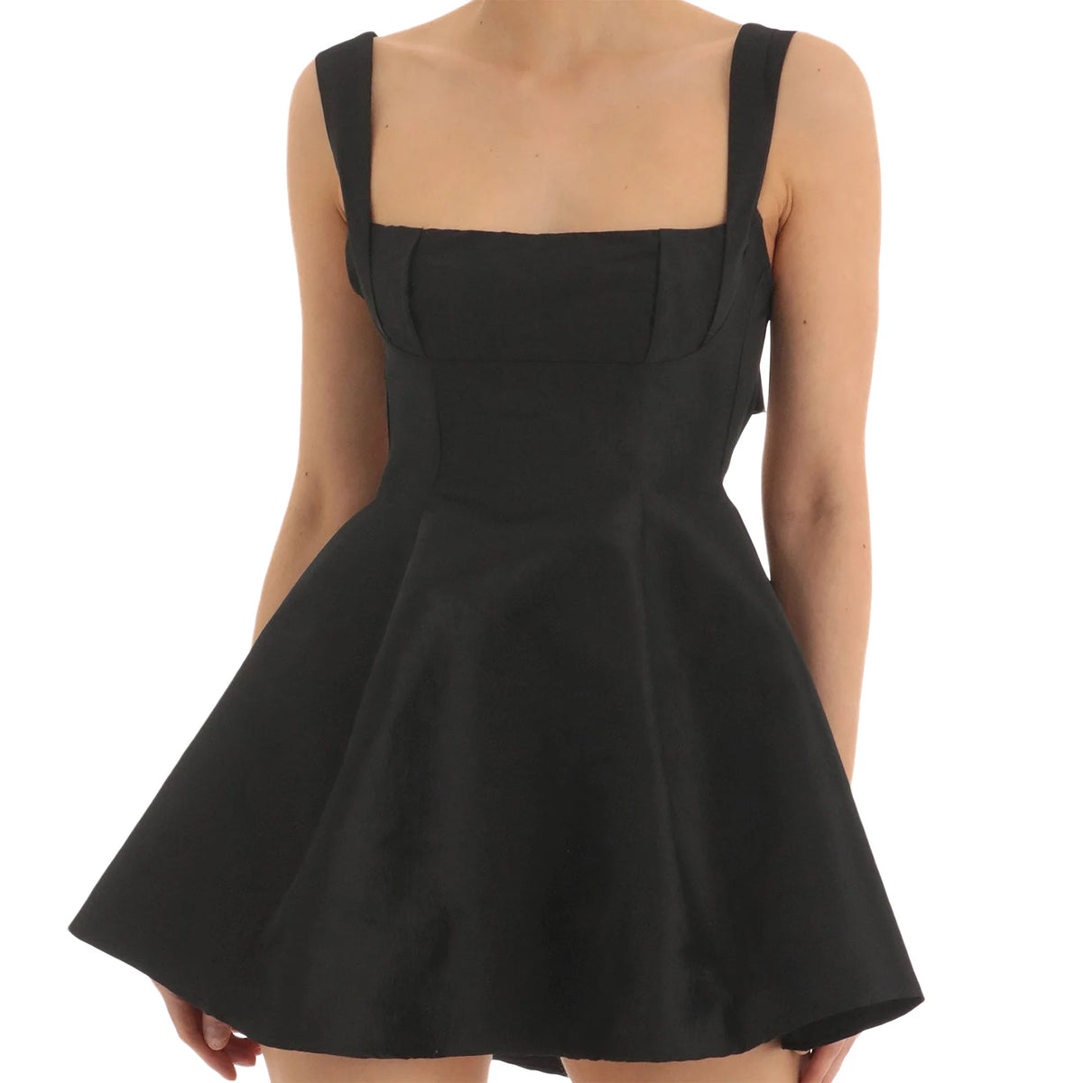 Abito estivo corto da donna con fionda Tinta unita senza maniche con scollo quadrato Abito a trapezio Abiti da sera senza schienale con fiocco