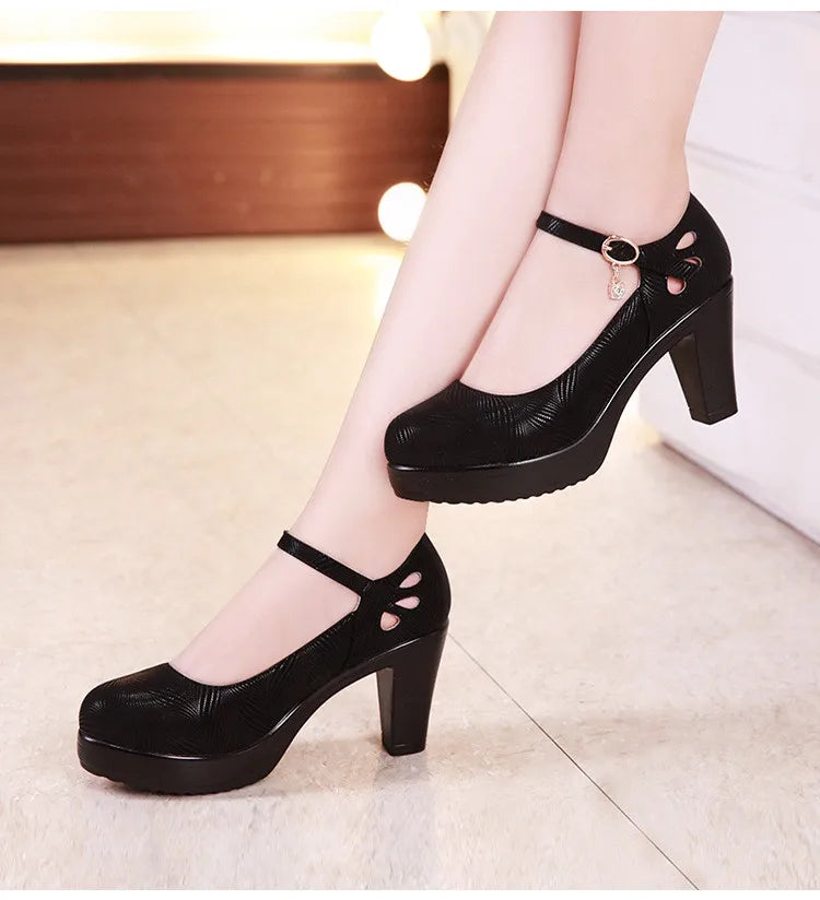 Plus Size 32-43 Block Heel Platform Shoes Women Pumps 2025 Spring High Heels Shoes Ladies Office Shoe Elegant Wedding Shoes