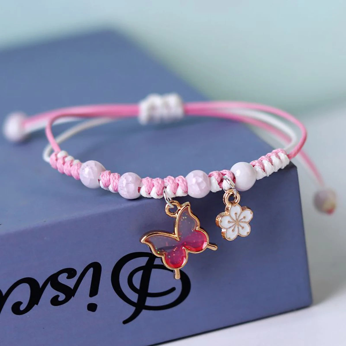Braccialetti di fiori di farfalla della Boemia per le donne Ragazze fatti a mano viola blu rosa perline braccialetto a catena di corda intrecciata braccialetti regalo BFF