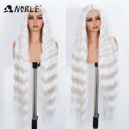 Noble Synthetic Lace Front Wig 36 " Long Wavy Lace Part Body Wavy Golden Wig For Women Lace Front Wig Ombre Blonde Cosplay Wig