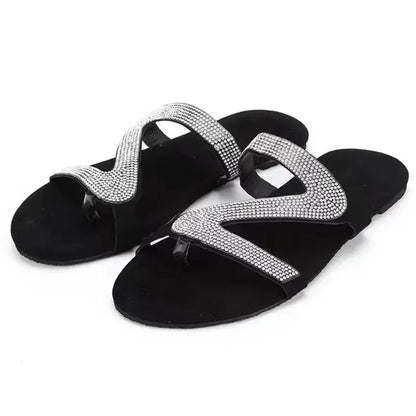 Sandales sexy pour femmes Plage d'été Bouche peu profonde Strass Défilé de mode pour femmes Chaussures confortables et légères Sandales féminines