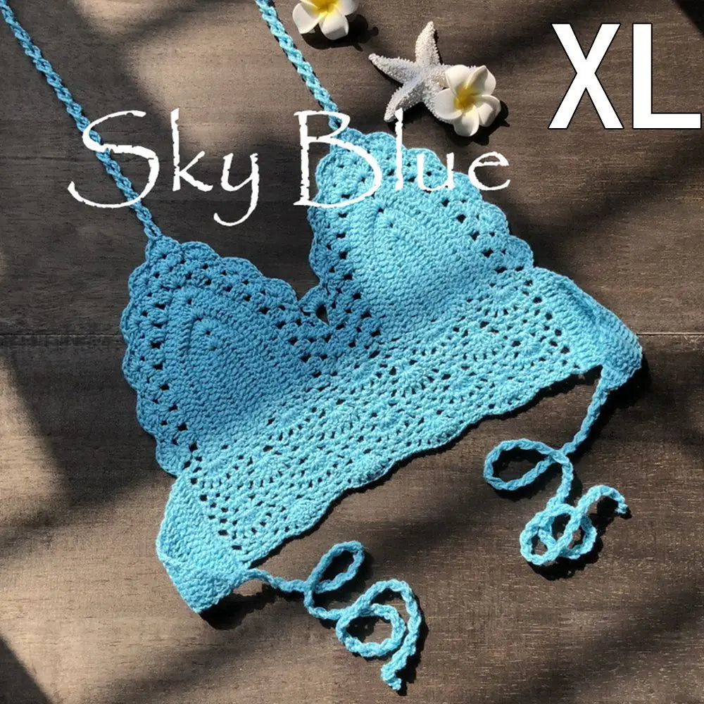 Sexy Women Bikini Crop Top Crochet Boho Beach Bikini Bralette Halter Cami Knitted Bra Tank Top Women's Clothing
