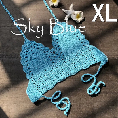 Sexy Women Bikini Crop Top Crochet Boho Beach Bikini Bralette Halter Cami Knitted Bra Tank Top Women's Clothing