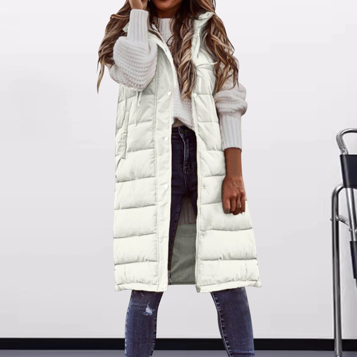 Gilet lungo da donna con cappuccio autunno inverno senza maniche in cotone caldo piumino gilet trapuntato piumino Outwear 2XL