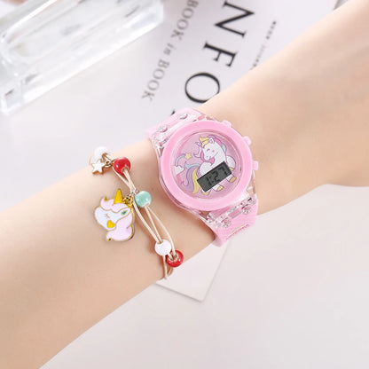 Simpatici orologi per ragazze unicorno con cinturino in silicone con cinturino in silicone Flash Light Orologio per bambini Orologio da donna reloj infantil Relogio Feminino