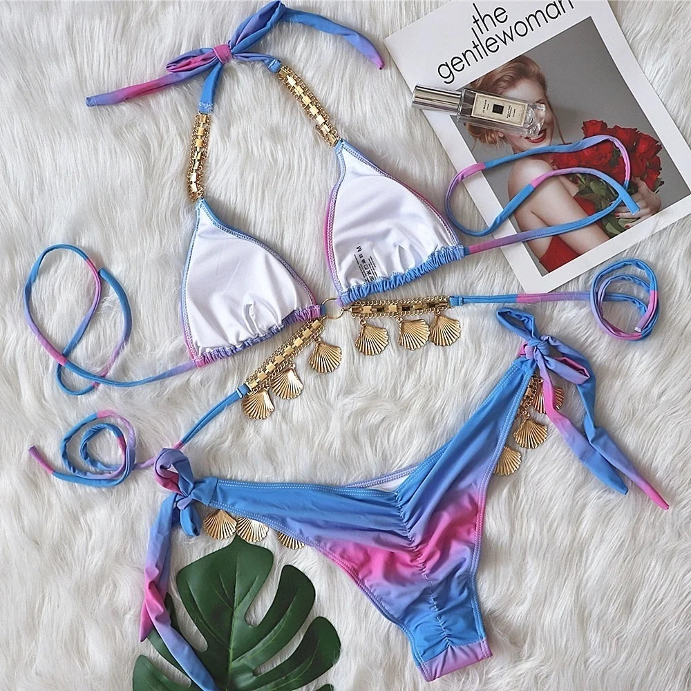nuovo costume da bagno in due pezzi con strass 2026 cristallo di lusso perizoma Sexy perizoma Bikini Set costumi da bagno da donna costume da bagno Sexy da spiaggia