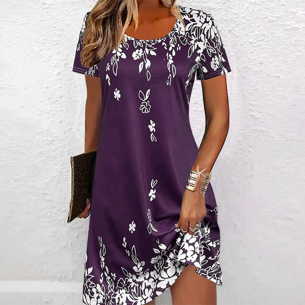 Mini abiti da donna eleganti con motivo floreale Abito estivo da donna stampato a fiori 3d da strada a maniche corte 3XL Abito casual taglie forti