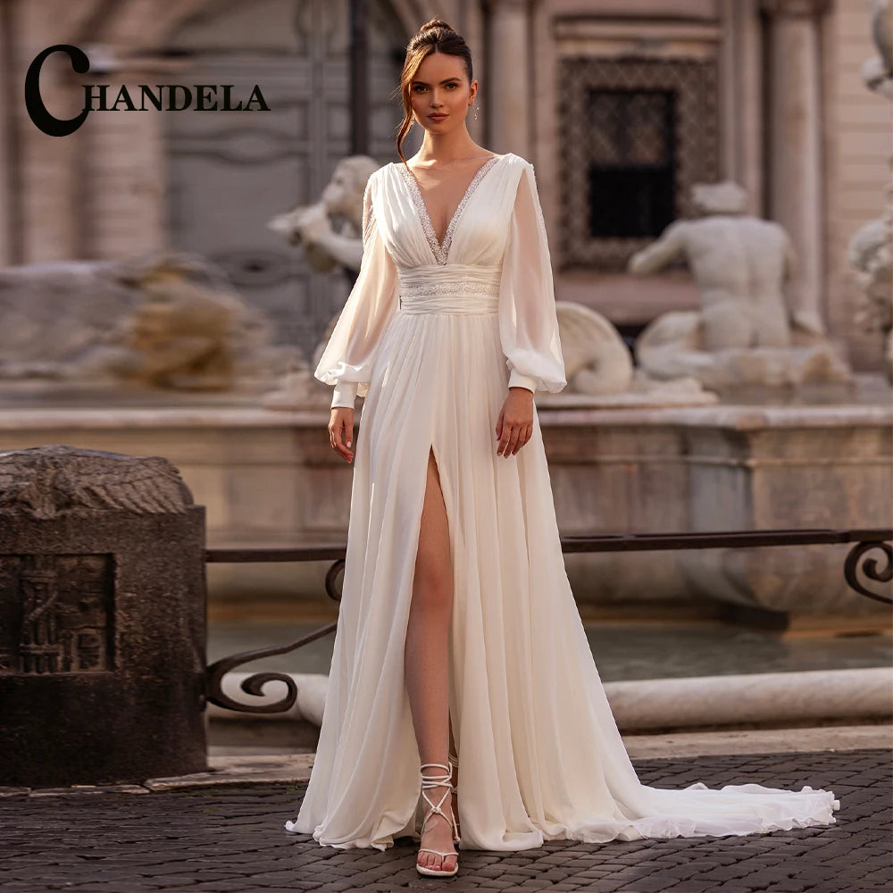 CHANDELA Abiti da sposa a tromba alla moda per le donne Sposa Applicazioni in pizzo con spalle scoperte Allacciatura Sweep Train Personalizzato