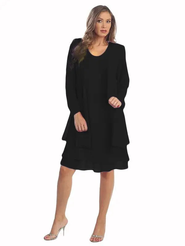 2 pezzi abito in chiffon set donna casual manica lunga cardigan solido abito elegante abiti da festa da sera da sposa abbigliamento abiti
