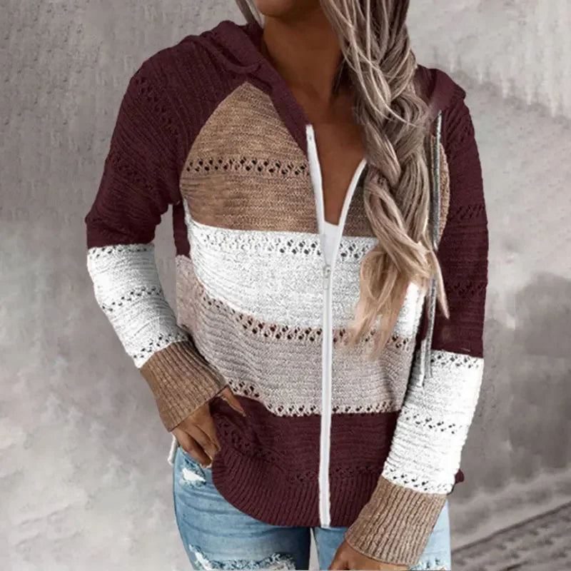 Felpa con cappuccio da donna con cerniera lavorata a maglia casual personalizzabile