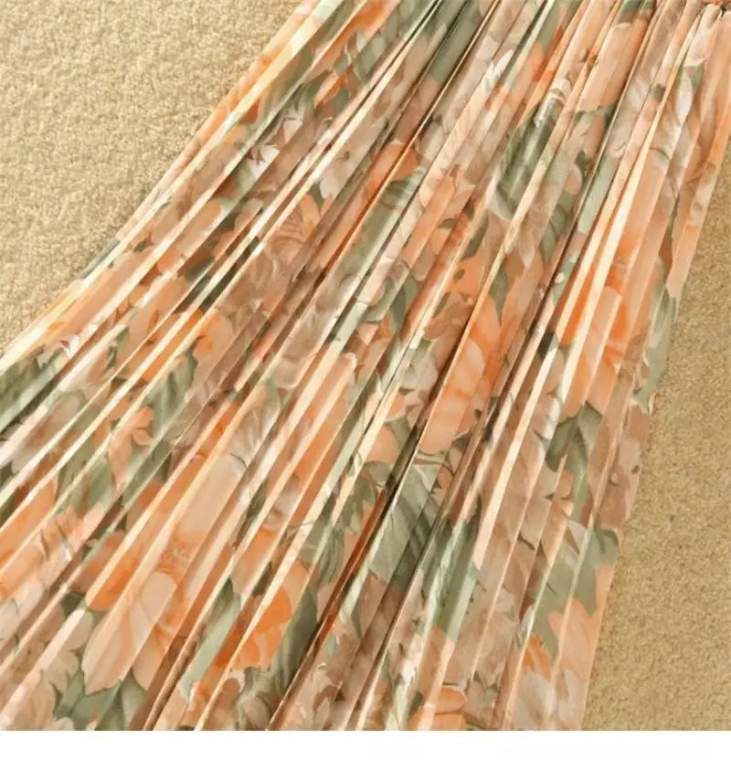 Nuova primavera e l'estate stile donna vita alta elastico stampato Chiffon pieghettato a-line gonna alla moda confortevole tutto-fiammifero