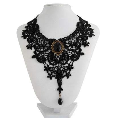 Moda nuova gemma vintage collana di perline di pizzo nero gotico stile Steampunk Stonego collana con colletto gotico pendente