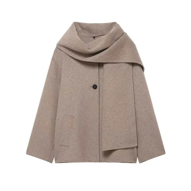 Cappotto da Donna 2026 Nuova Giacca Corta Invernale Autunnale alla Moda con Sciarpa Decorativa, Capispalla Elegante e Chic per Signora