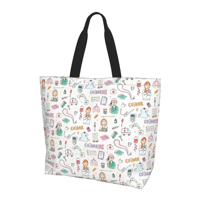 Personalizzato Enfermera En Apuros Dottore Infermiera Medica Borsa a tracolla Tote Bag di grande capacità Borse per le donne Borse per la spesa
