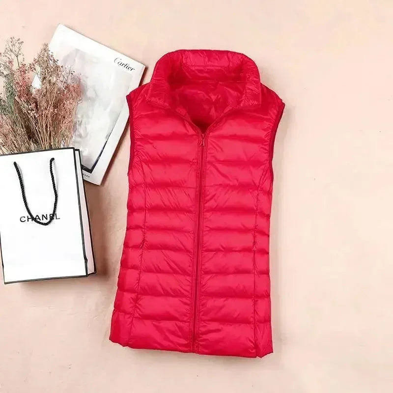 2024 Piumino d'anatra bianco Gilet da donna Autunno Inverno Gilet senza maniche Caldo piumino leggero Top femminili Capispalla