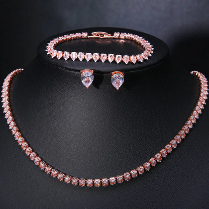 ZAKOL Gorgeous Buling AAA Clear Round Cubic Zirconia Collana da sposa Orecchini Set di gioielli da festa per le donne