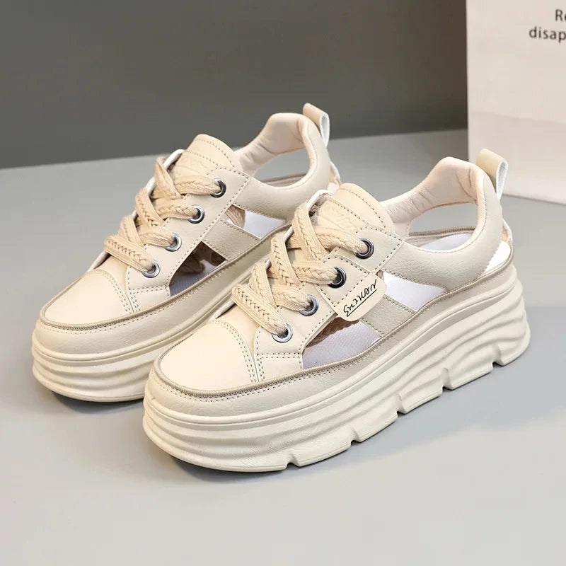 Estate nuovi sandali da donna moda traspirante aumento Baotou Semi-pantofole donna piccola scarpa bianca sandali Sexy Zapatillas