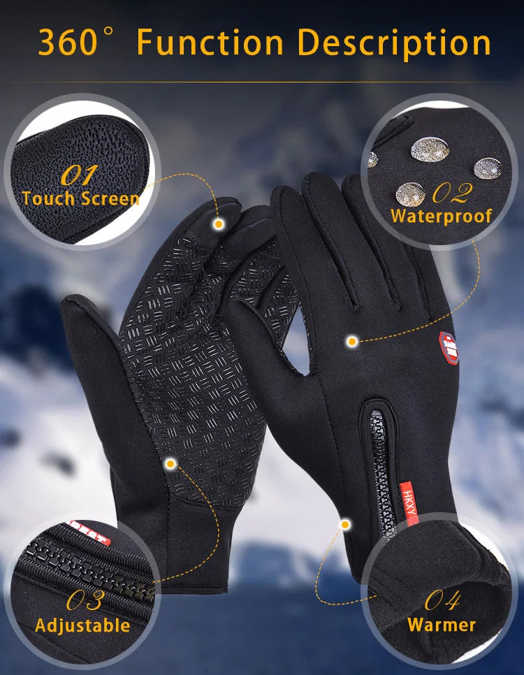 Guanti Sportivi Autunno Inverno per Uomo e Donna, Guanti da Moto in Pile con Zip, Touchscreen, Caldi, Idrorepellenti, Antivento e Antiscivolo per Ciclismo