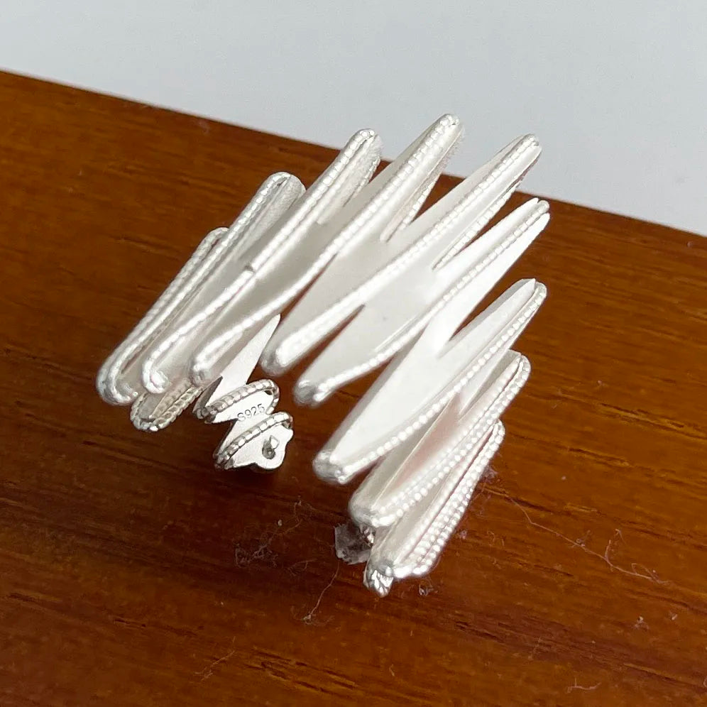 Anelli in argento sterling 925 per le donne Gioielleria raffinata geometrica Anello ampio scintillante regolabile per il regalo di compleanno della festa