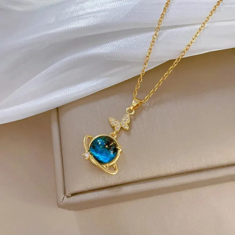 Collana di lusso leggera in acciaio al titanio con serie Star per donna, colore oro, pianeta, luna, astronauta, collane con ciondolo, gioielli, regali