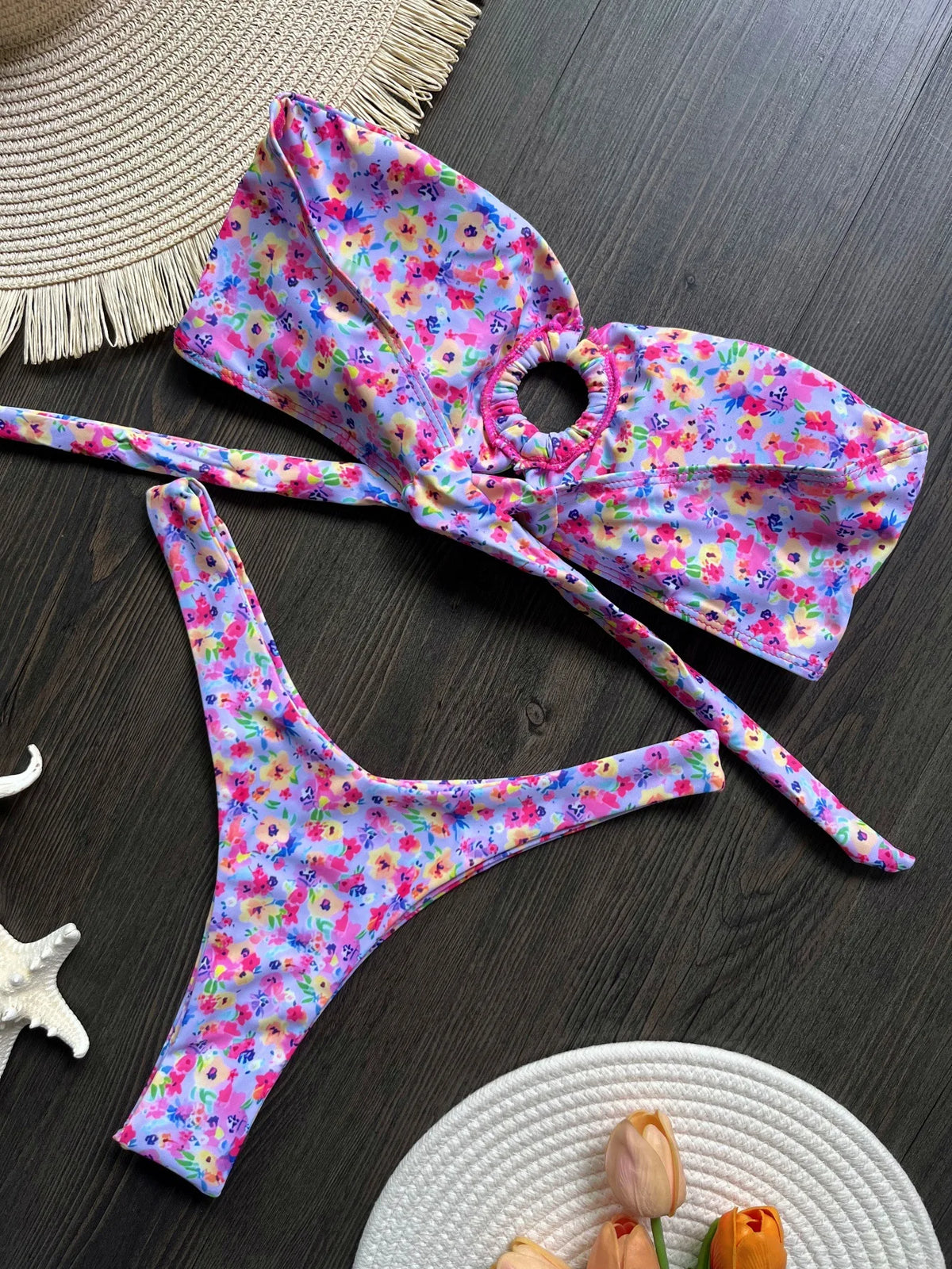 Sexy bunter floraler Bandeau-Bikini Damen-Badeanzug Damen-Bademode zweiteiliger Bikini-Set Badeanzug Schwimmdame