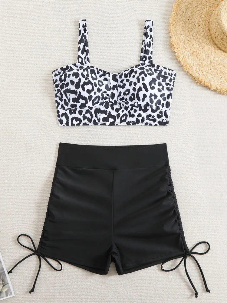Bikini Donna Costume da bagno 2026 Nuovo Leopard Sling Shorts Bikini Set Costumi da bagno sexy Estate Due pezzi Set Beachwear Costume da bagno femminile
