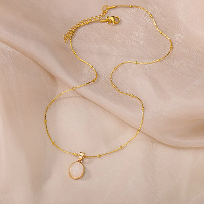 Collana ovale in pietra opale di moda per donna Collana con ciondolo in pietra ovale color oro in acciaio inossidabile Regalo di gioielli estetici per matrimonio