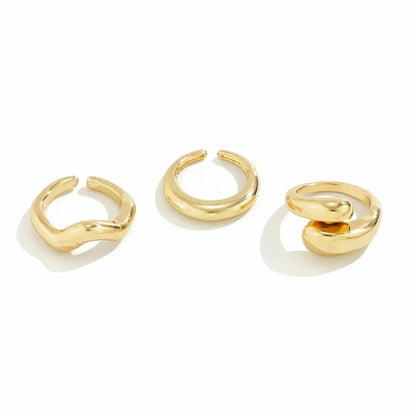 Set di anelli a forma di onda geometrica creativa alla moda da 3 pezzi per accessori per gioielli da dito con anello aperto regolabile irregolare di design da donna